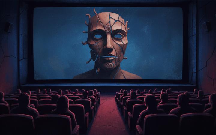 Conceptual movie theater illustration reflecting a horror film's box-office success.