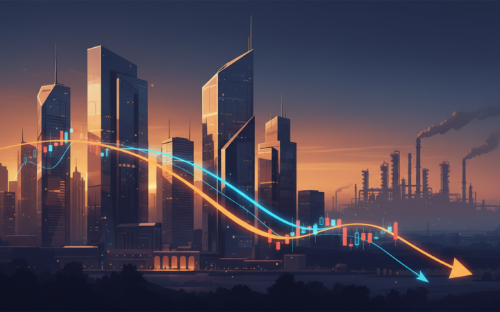 Conceptual Gulf financial markets and oil industry under pressure.