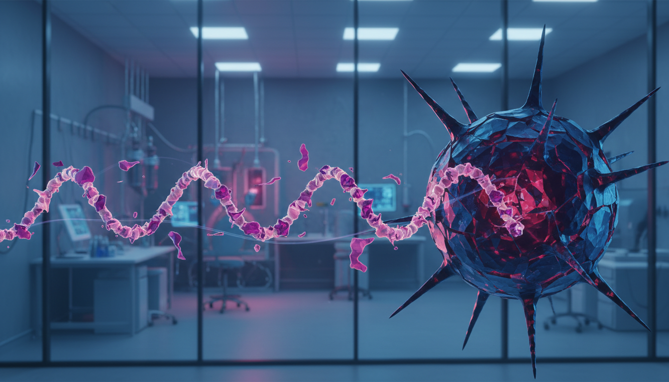 Conceptual mRNA cancer immunotherapy illustration showing immune response to melanoma cells.