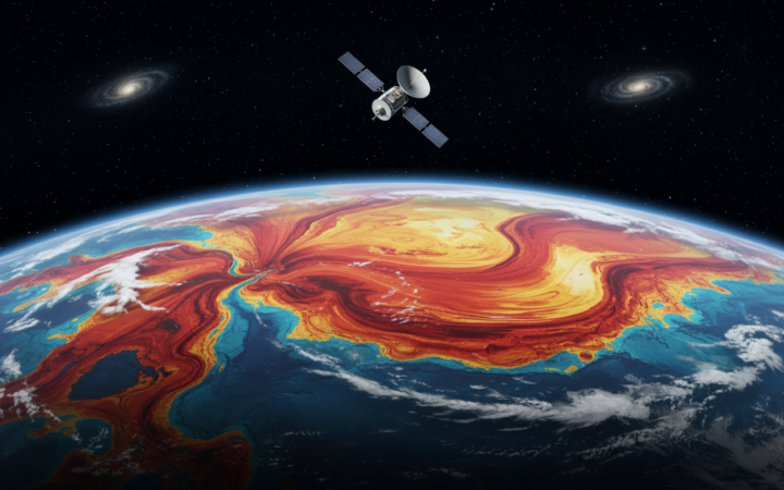 Conceptual illustration of El Niño warming patterns across the Pacific Ocean.