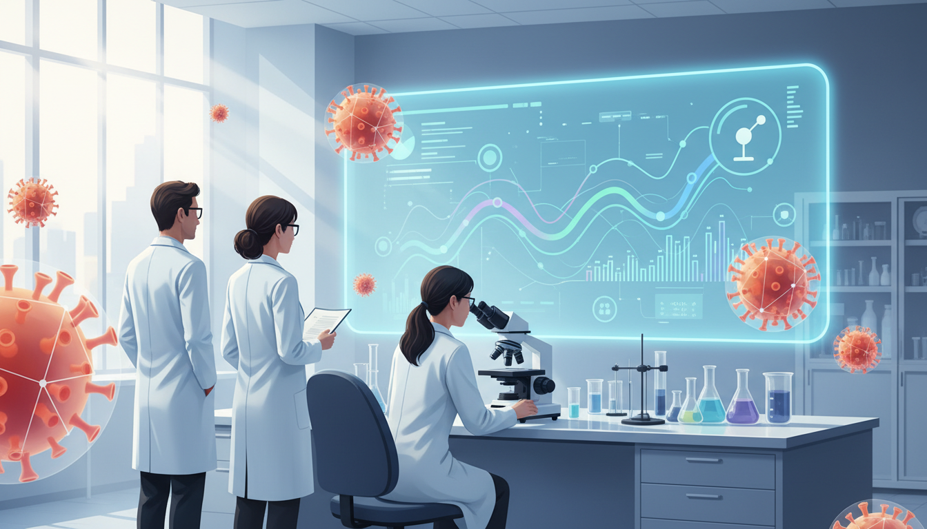 Public health laboratory illustration with measles virus and vaccination research