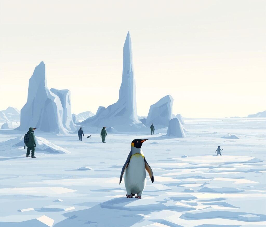 AI-generated editorial illustration for Penguin Colony Review: An Antarctic Odyssey of Nazis and Lovecraftian Horrors