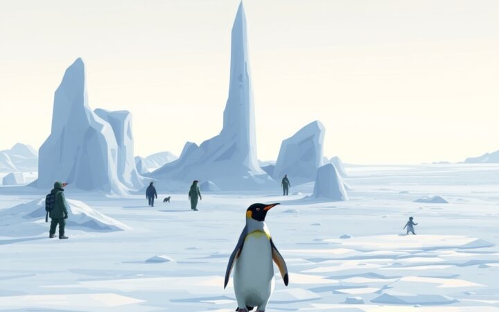 AI-generated editorial illustration for Penguin Colony Review: An Antarctic Odyssey of Nazis and Lovecraftian Horrors