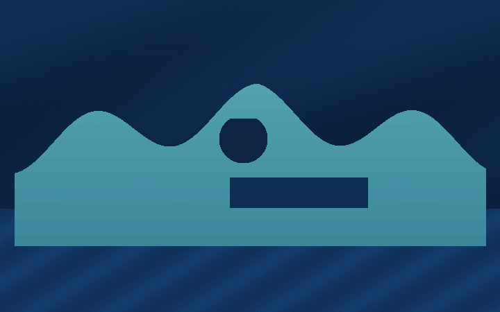 Stylized Antarctic ice cliffs and exposed rock above the ocean